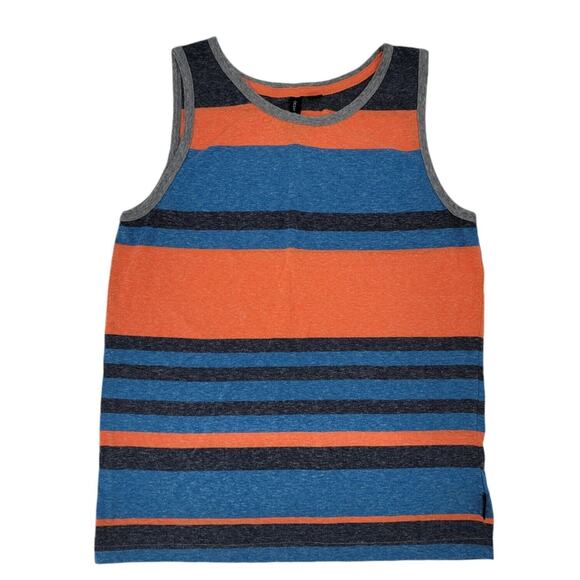 Striped Sleeveless Tank Top Boy's L Blue Orange Gray Cotton Blend Casual Summer‎ - Picture 1 of 3